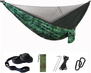 Camp Camping Hammock with Mosquito Net Portable Parachute 6 Strap Double Travel Hammock,Outdoor Backpacking Hammock Swing Chair Strong, Camouflage