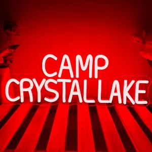 Camp Crystal Lake Neon Sign, Dimmable LED Friday the 13th Horror Movie Neon Light Horror Fan Gift Trendy Fall Scary Movie Halloween Decor Lake Sign Camp Decor