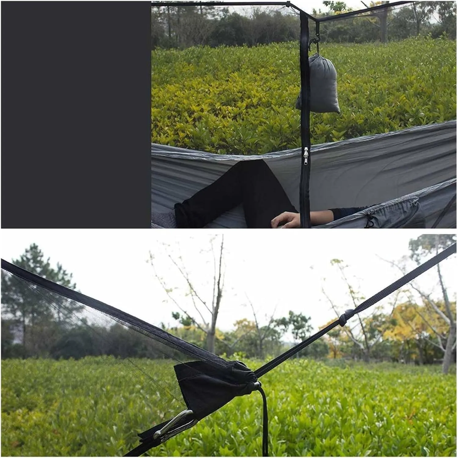 Camp Outdoor Easy Setup Travel Portable Hammock Mosquito Net Fabric Nylon Camping Double Person Foldable Separating Mosquito Bed Net Strong (Army Green)