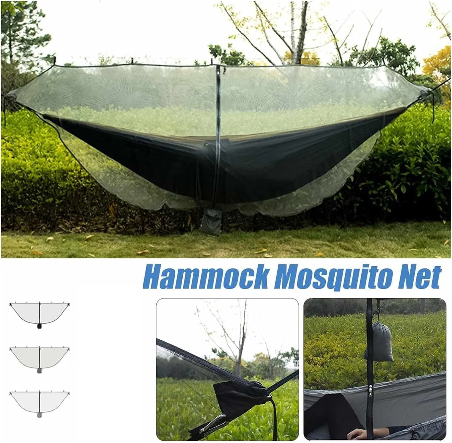 Camp Outdoor Easy Setup Travel Portable Hammock Mosquito Net Fabric Nylon Camping Double Person Foldable Separating Mosquito Bed Net Strong (Black)