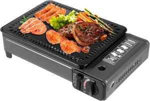 Camping Bbq Grill, Portable Gas Grill Butane Stove Free Standing Butane Grill Stove with Grilling Net Carry Case for Camping Traveling Outdoor Cooking