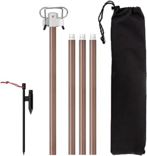 Camping Folding Lamp Pole 16mm Thick Aluminum Poles, Two Metal Hooks for Camping, Hiking, Fishing, Coffee Color