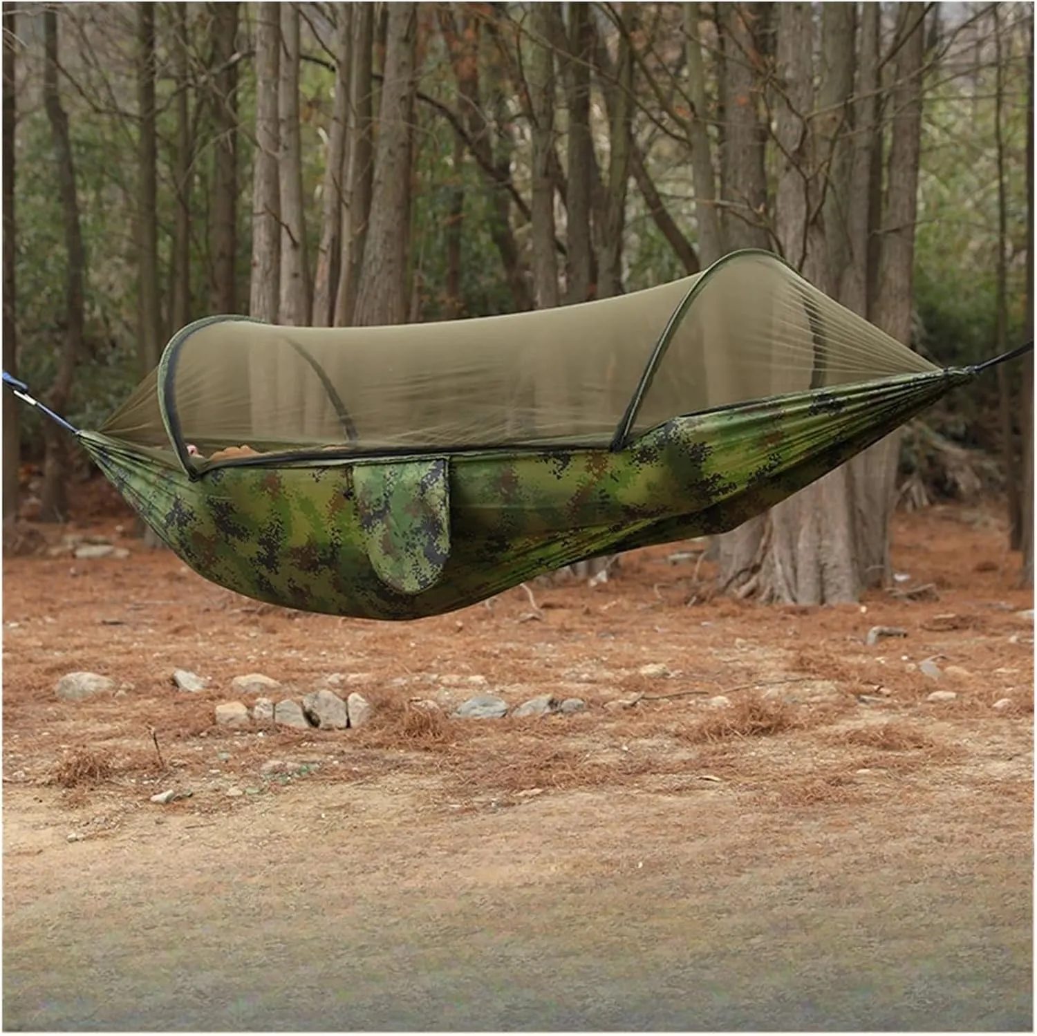 Camping Hammock and Portable Travel Outdoor Hanging Sleeping Hammock with Mosquito Net Single and Double Size Nylon Fabric for Terrace, Outdoor(Double Green)