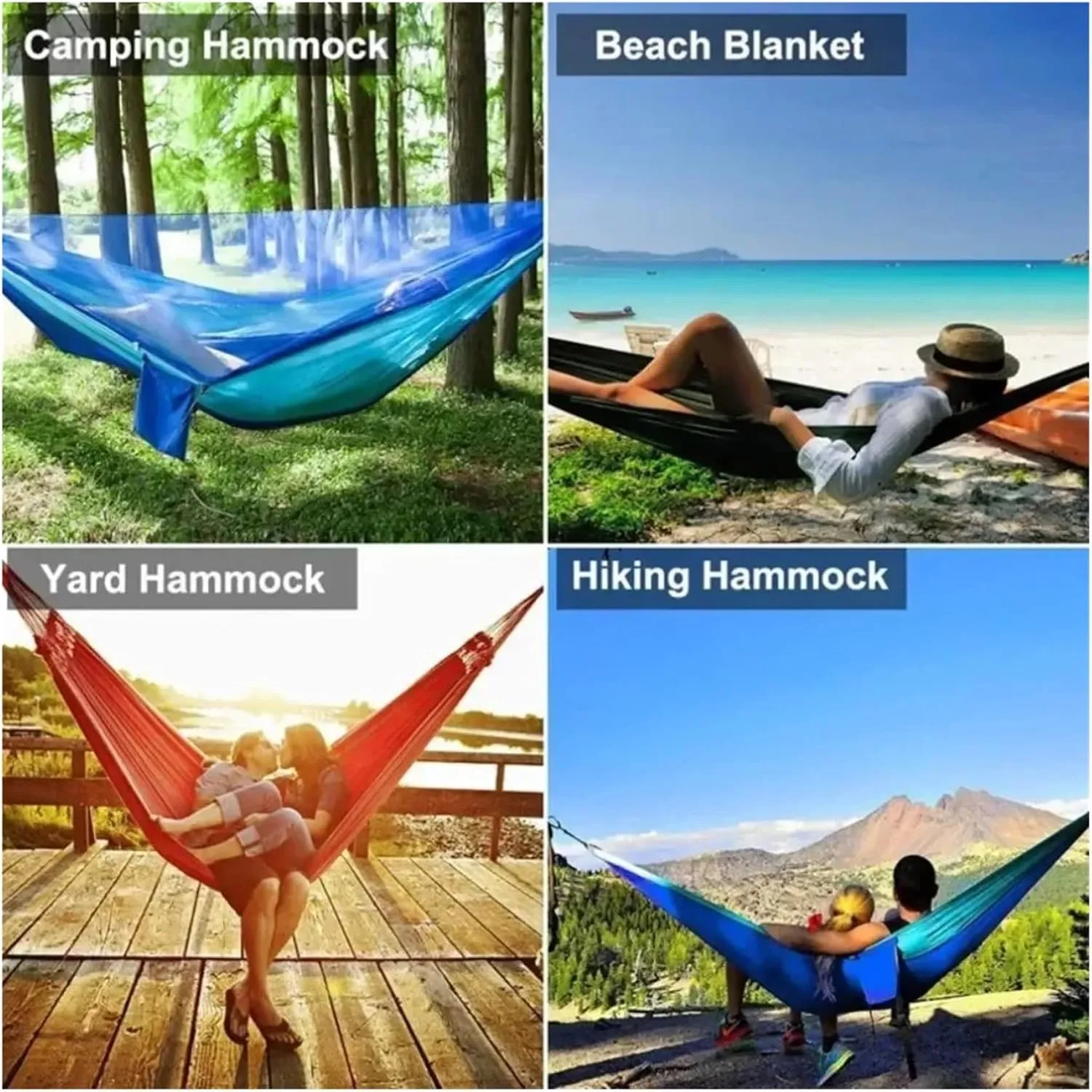 Camping Hammock and Portable Travel Outdoor Hanging Sleeping Hammock with Mosquito Net Single and Double Size Nylon Fabric for Terrace, Outdoor(Double Green)