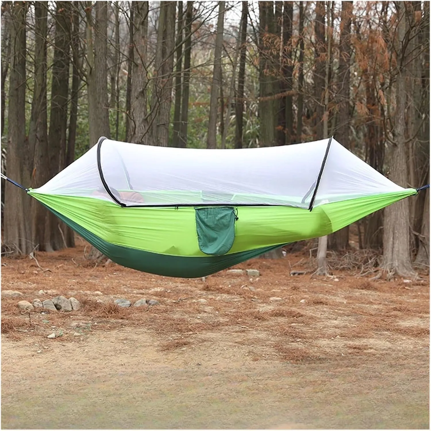 Camping Hammock and Portable Travel Outdoor Hanging Sleeping Hammock with Mosquito Net Single and Double Size Nylon Fabric for Terrace, Outdoor(Double Green)