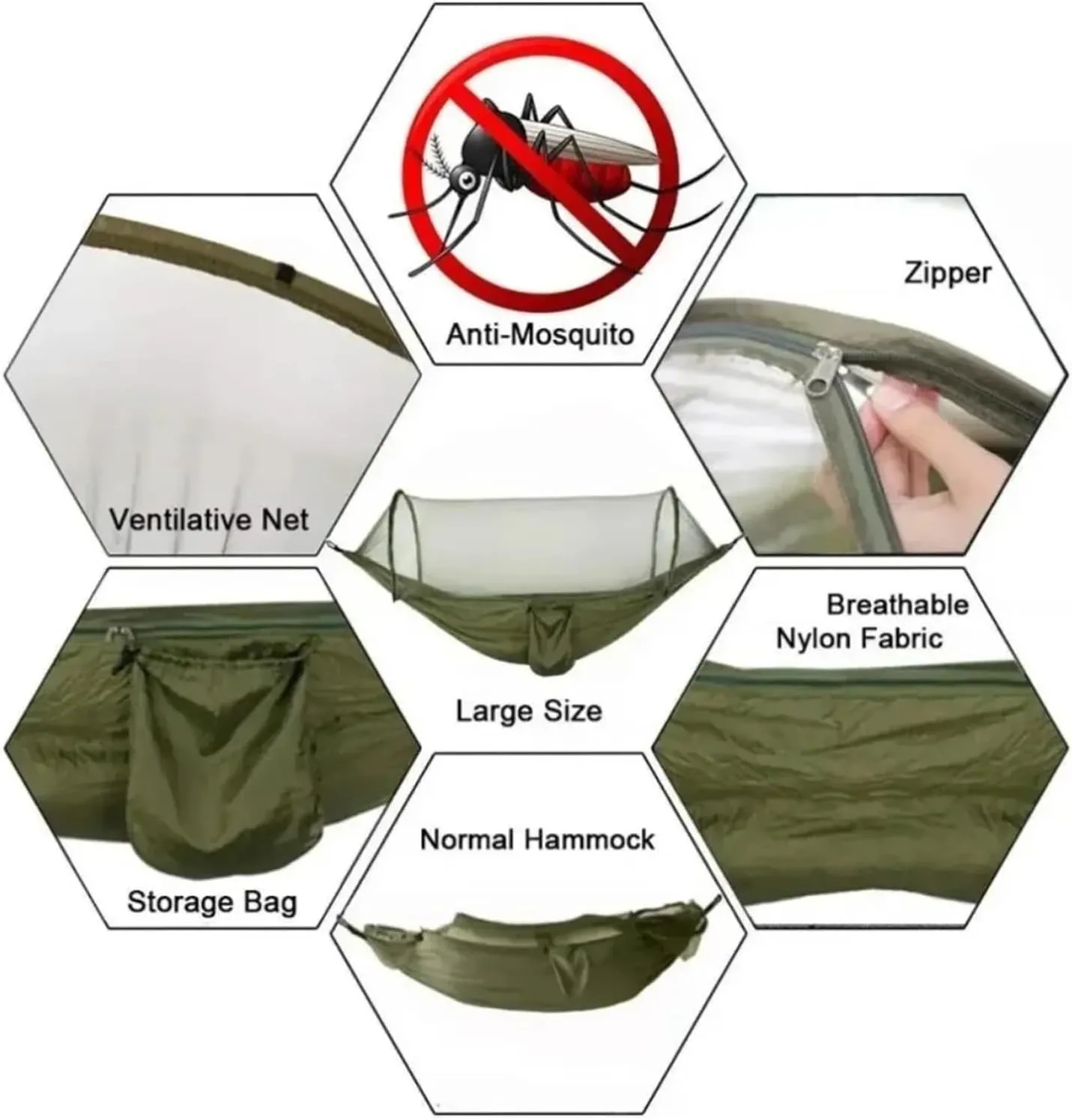 Camping Hammock and Portable Travel Outdoor Hanging Sleeping Hammock with Mosquito Net Single and Double Size Nylon Fabric for Terrace, Outdoor(Double Green)
