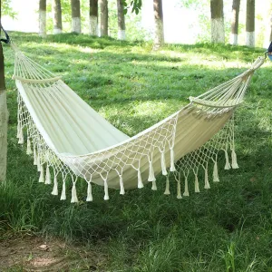 Camping Hammock Brazilian Tassels with Fringe Crochet Cotton Linen Double Hammock for Outdoor Indoor Garden Patio Porch Yard Included Carrying Bag Garden Patio Backyard