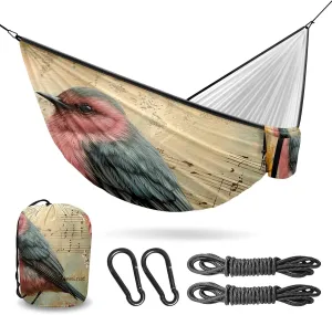 Camping Hammock Double & Single Portable Hammocks with 2 Tree Straps, Great for Hiking,Backpacking,Hunting,Outdoor,Beach,Camping, Bird (35)