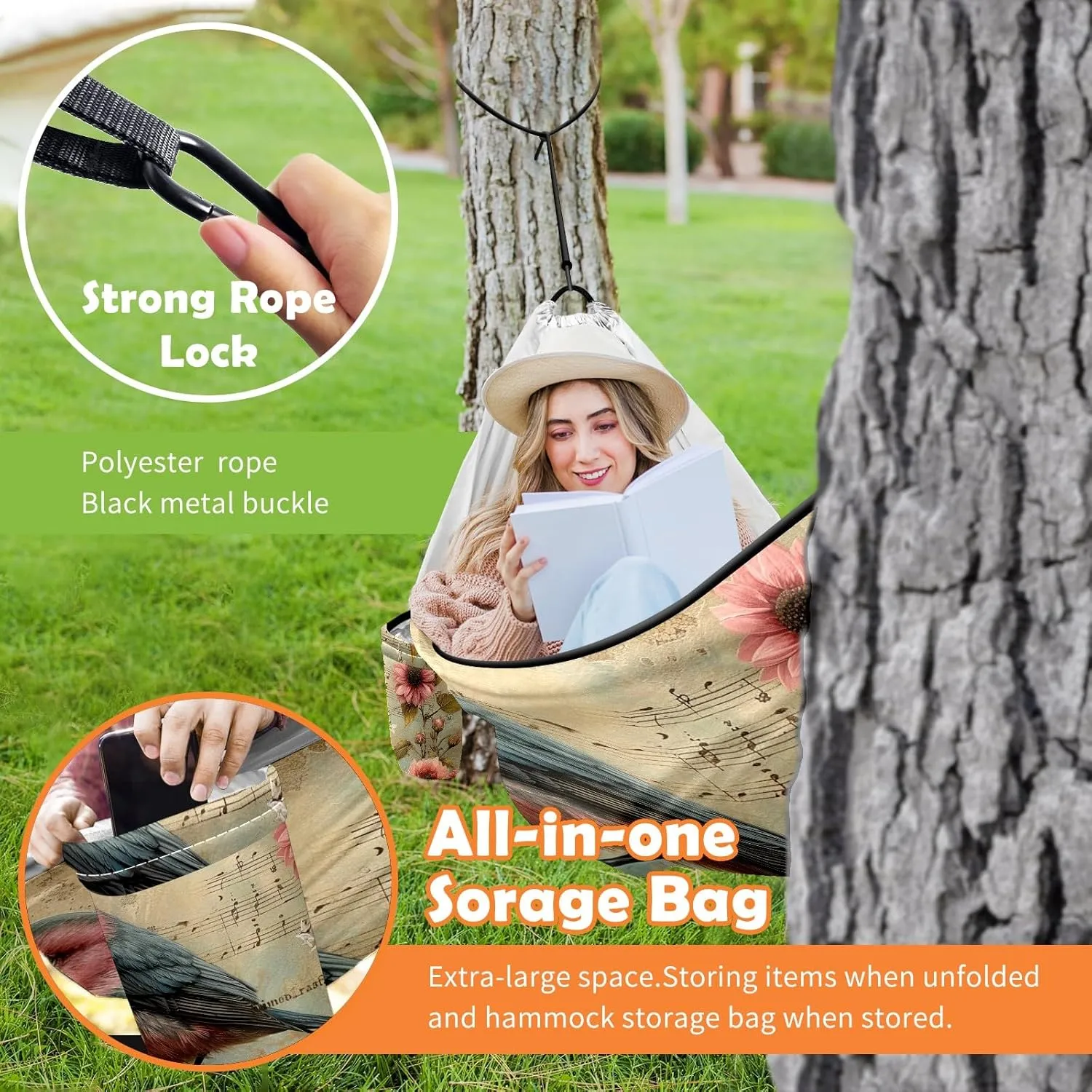 Camping Hammock Double & Single Portable Hammocks with 2 Tree Straps, Great for Hiking,Backpacking,Hunting,Outdoor,Beach,Camping, Bird (35)