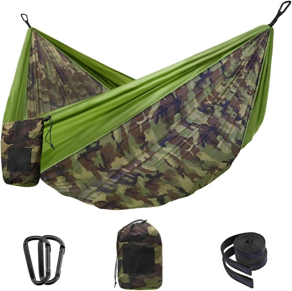 Camping Hammock Double & Single Portable Hammocks with 2 Tree Straps, Lightweight Nylon Parachute Hammocks Swing for Backpacking Travel Beach Backyard Hiking