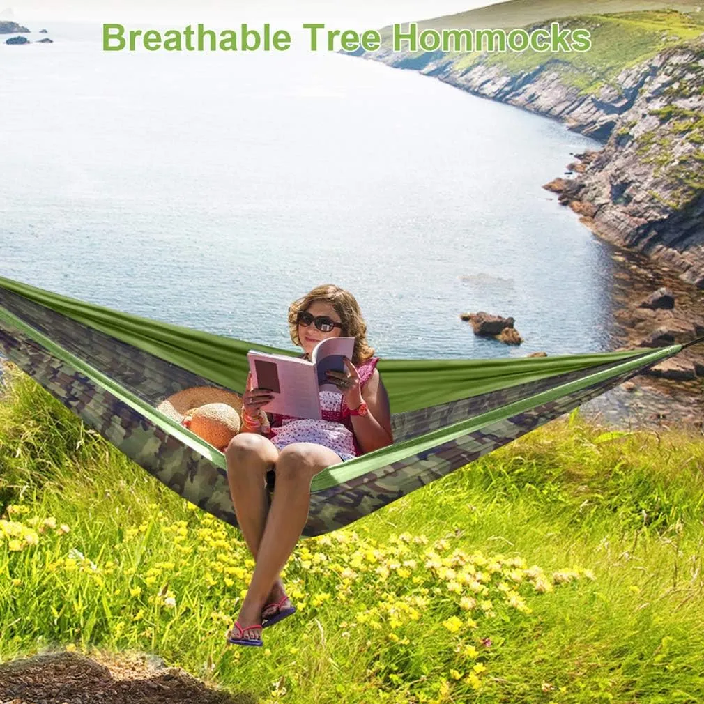 Camping Hammock Double & Single Portable Hammocks with 2 Tree Straps, Lightweight Nylon Parachute Hammocks Swing for Backpacking Travel Beach Backyard Hiking