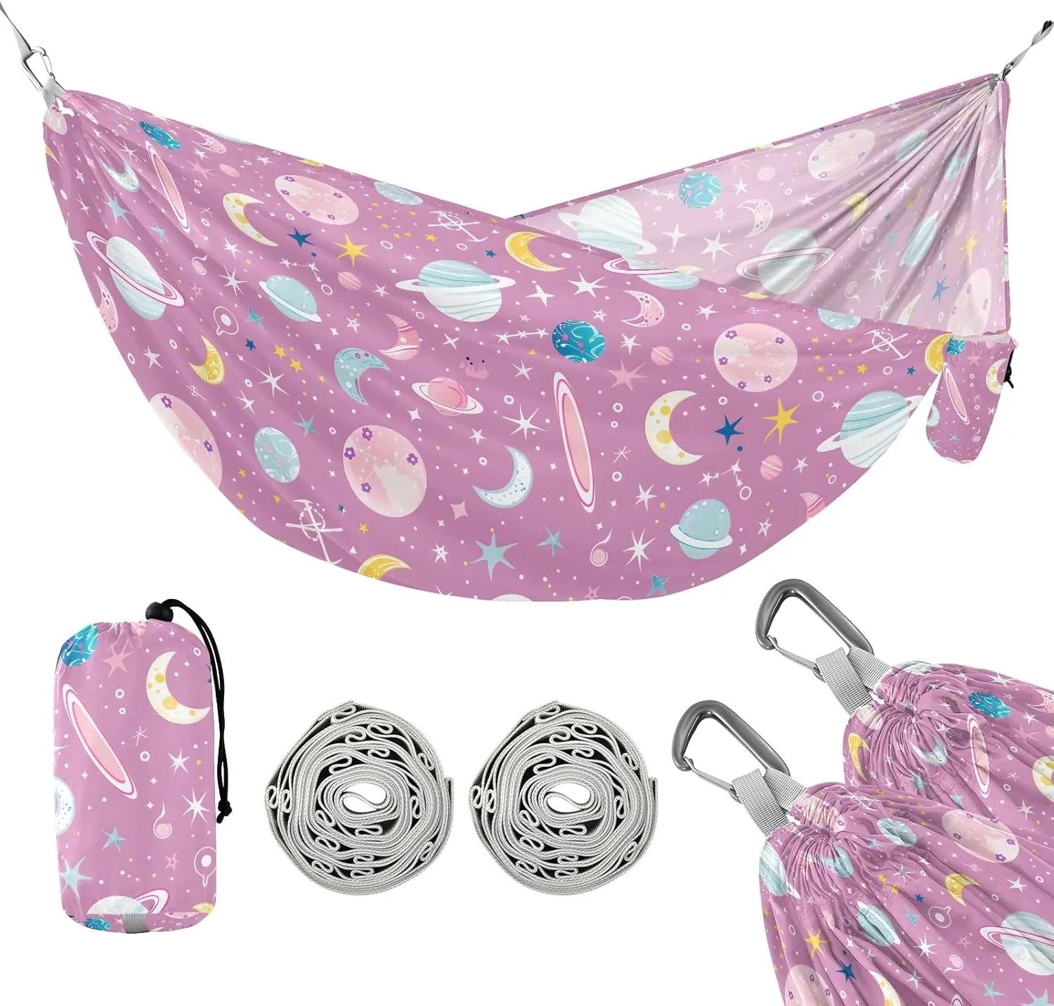 Camping Hammock Outdoor Hammocks for Outside Celestial Moons Pink Beach Trees Portable Lightweight with Pockets Tree Straps Indoor