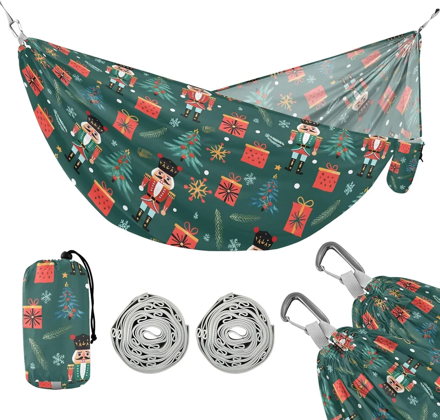 Camping Hammock Outdoor Hammocks for Outside Christmas Nutcrackers Beach Trees Portable Lightweight with Pockets Tree Straps Indoor