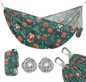 Camping Hammock Outdoor Hammocks for Outside Christmas Nutcrackers Beach Trees Portable Lightweight with Pockets Tree Straps Indoor