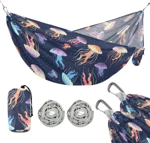 Camping Hammock Outdoor Hammocks for Outside Colorful Jellyfish Beach Trees Portable Lightweight with Pockets Tree Straps Indoor