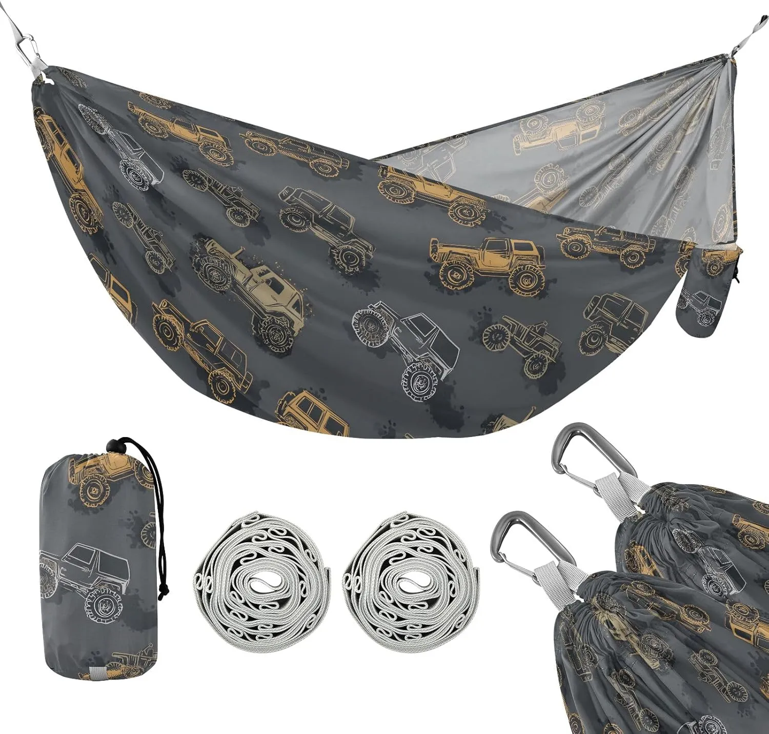 Camping Hammock Outdoor Hammocks for Outside Cool Truck Gray Beach Trees Portable Lightweight with Pockets Tree Straps Indoor