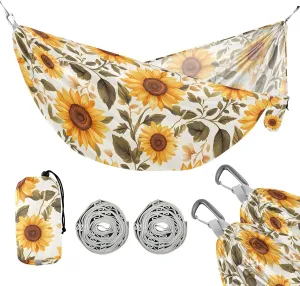 Camping Hammock Outdoor Hammocks for Outside Cute Sunflower Beach Trees Portable Lightweight with Pockets Tree Straps Indoor Small