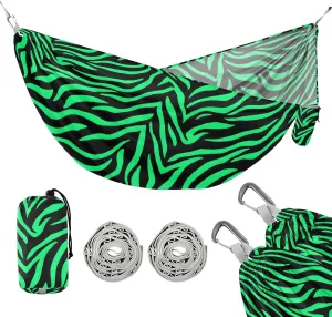 Camping Hammock Outdoor Hammocks for Outside Green Zebra Stripe Beach Trees Portable Lightweight with Pockets Tree Straps Indoor