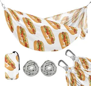Camping Hammock Outdoor Hammocks for Outside Hot Dog Food Beach Trees Portable Lightweight with Pockets Tree Straps Indoor Small