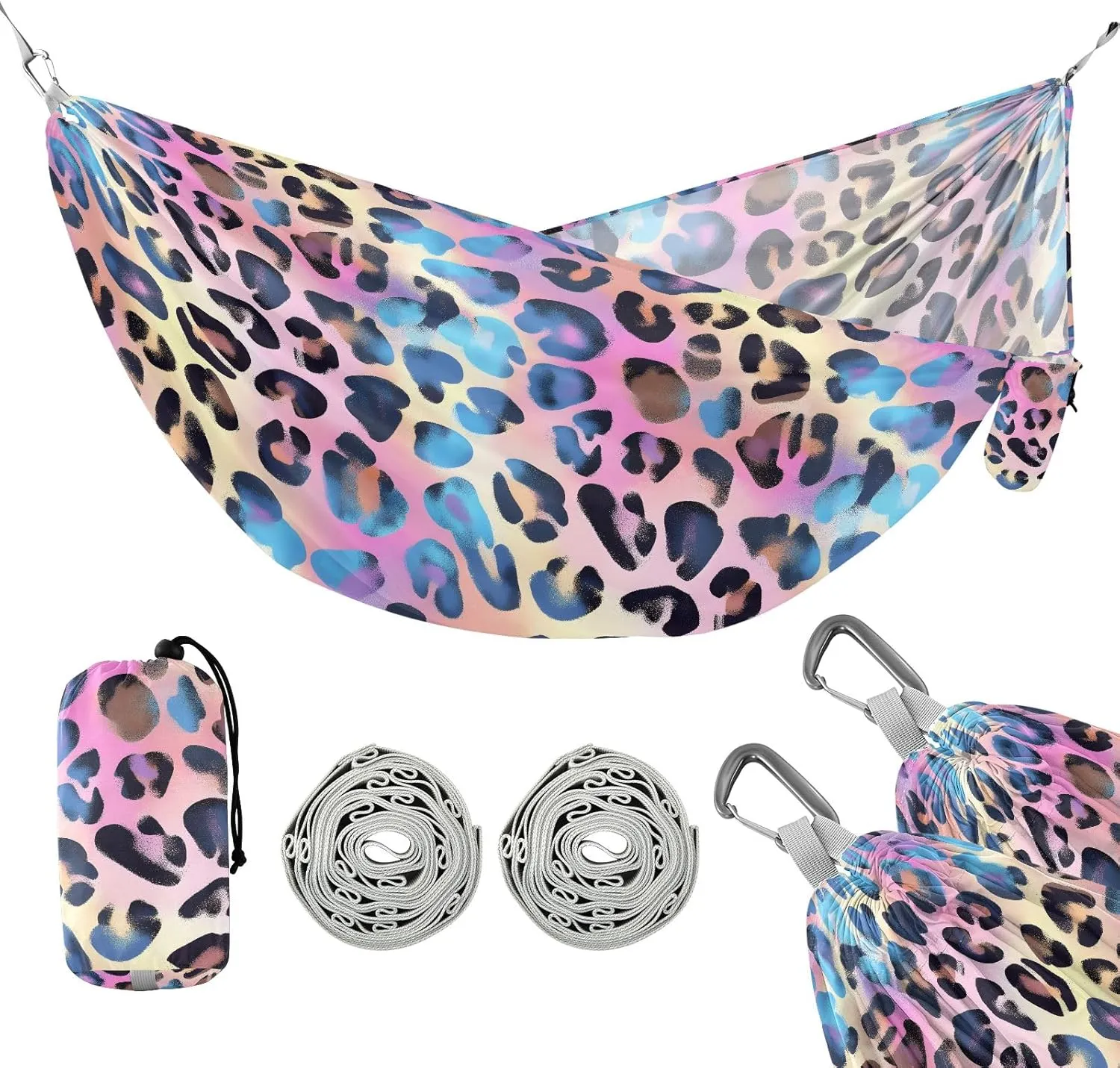 Camping Hammock Outdoor Hammocks for Outside Leopard Beach Trees Portable Lightweight with Pockets Tree Straps Indoor Small