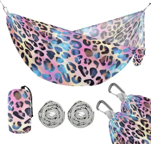 Camping Hammock Outdoor Hammocks for Outside Leopard Beach Trees Portable Lightweight with Pockets Tree Straps Indoor Small