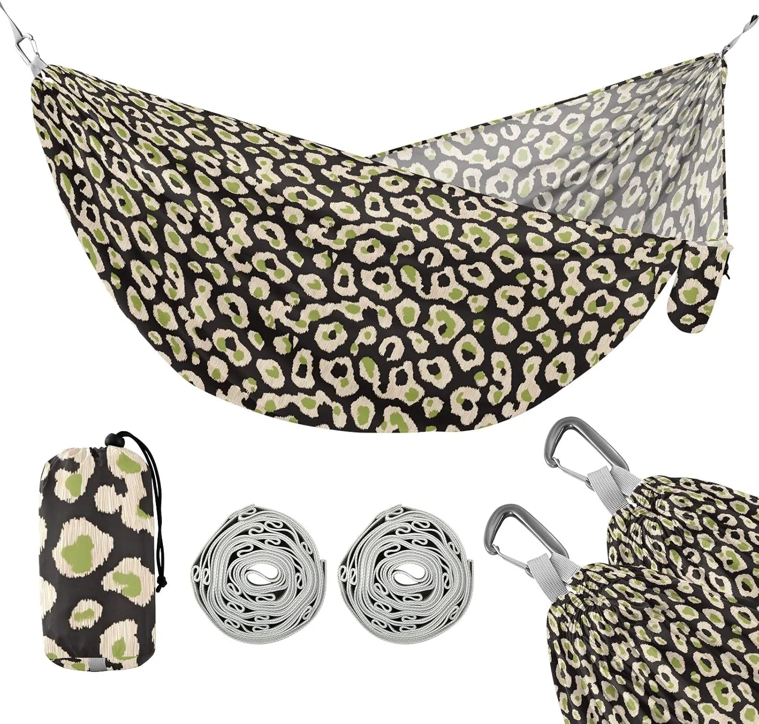 Camping Hammock Outdoor Hammocks for Outside Leopard Black Background Beach Trees Portable Lightweight with Pockets Tree Straps Indoor