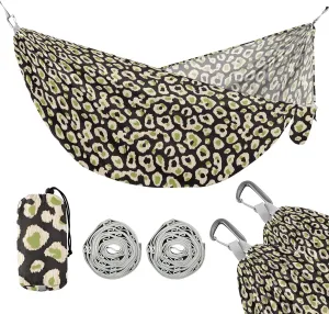 Camping Hammock Outdoor Hammocks for Outside Leopard Black Background Beach Trees Portable Lightweight with Pockets Tree Straps Indoor