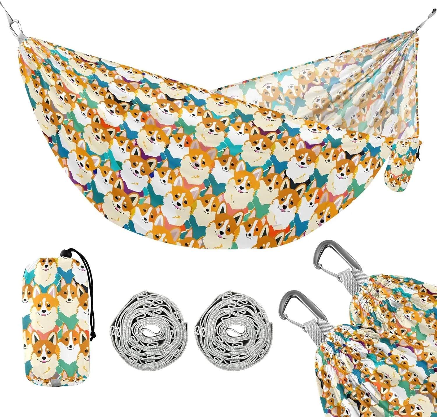 Camping Hammock Outdoor Hammocks for Outside Lovely Dogs Beach Trees Portable Lightweight with Pockets Tree Straps Indoor