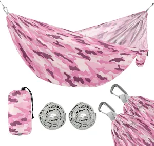 Camping Hammock Outdoor Hammocks for Outside Pink Camouflage Beach Trees Portable Lightweight with Pockets Tree Straps Indoor