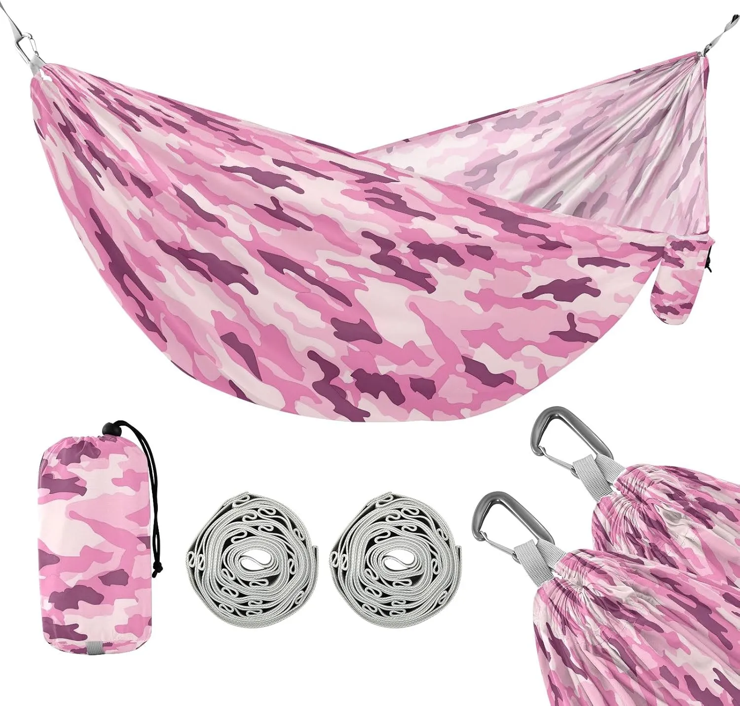 Camping Hammock Outdoor Hammocks for Outside Pink Camouflage Beach Trees Portable Lightweight with Pockets Tree Straps Indoor