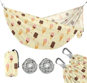 Camping Hammock Outdoor Hammocks for Outside Pink Ice Cream Chocolate Beach Trees Portable Lightweight with Pockets Tree Straps Indoor