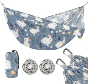 Camping Hammock Outdoor Hammocks for Outside Rabbit Flower Gray Beach Trees Portable Lightweight with Pockets Tree Straps Indoor