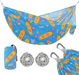 Camping Hammock Outdoor Hammocks for Outside Surfboard Hibiscus Blue Beach Trees Portable Lightweight with Pockets Tree Straps Indoor