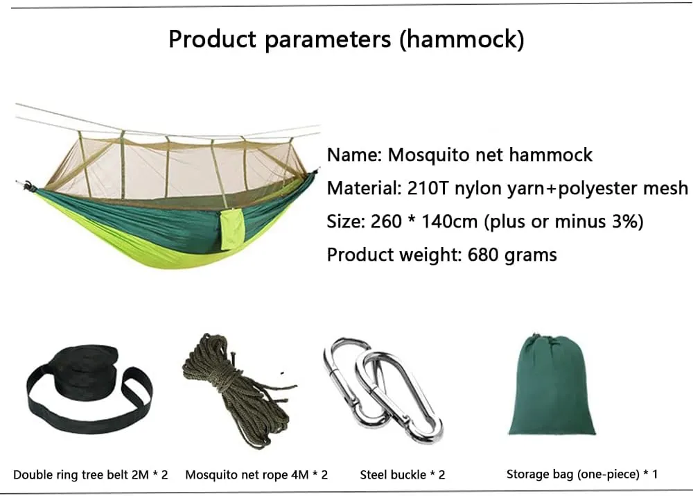 Camping Hammock -Portable Hammock，Insect and Mosquito nets, Multi-Person Load Bearing，Ultralight Nylon Camping Air Tent (Fruit Green Mixed with Dark Green (White net))