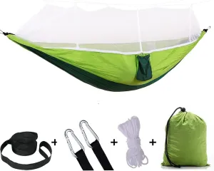 Camping Hammock -Portable Hammock，Insect and Mosquito nets, Multi-Person Load Bearing，Ultralight Nylon Camping Air Tent (Fruit Green Mixed with Dark Green (White net))