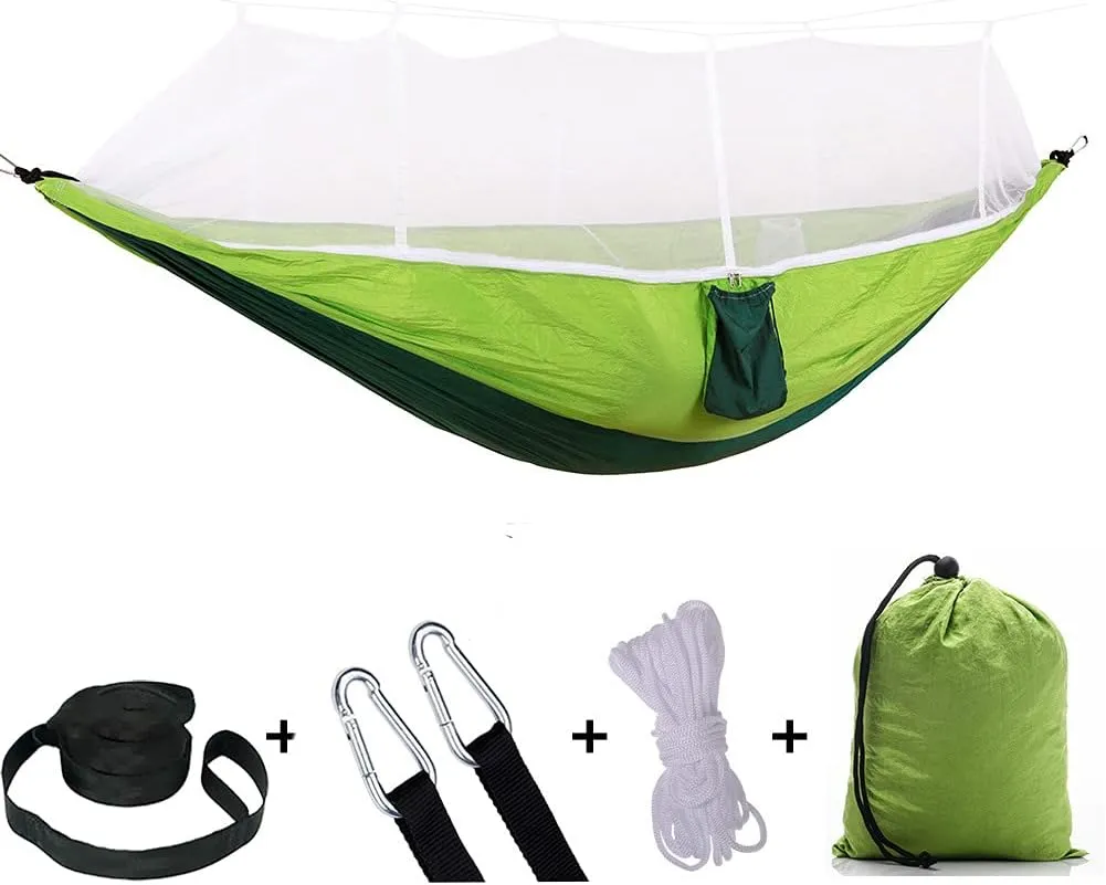 Camping Hammock -Portable Hammock，Insect and Mosquito nets, Multi-Person Load Bearing，Ultralight Nylon Camping Air Tent (Fruit Green Mixed with Dark Green (White net))
