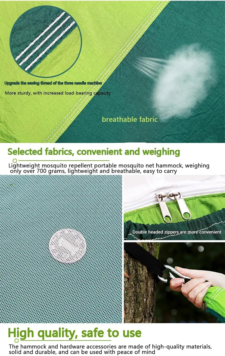 Camping Hammock -Portable Hammock，Insect and Mosquito nets, Multi-Person Load Bearing，Ultralight Nylon Camping Air Tent (Fruit Green Mixed with Dark Green (White net))