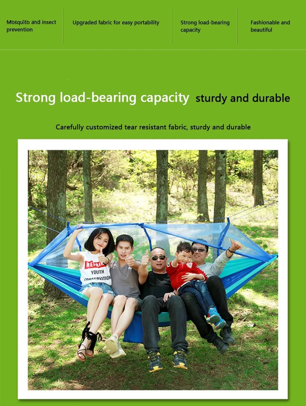 Camping Hammock -Portable Hammock，Insect and Mosquito nets, Multi-Person Load Bearing，Ultralight Nylon Camping Air Tent (Fruit Green Mixed with Dark Green (White net))