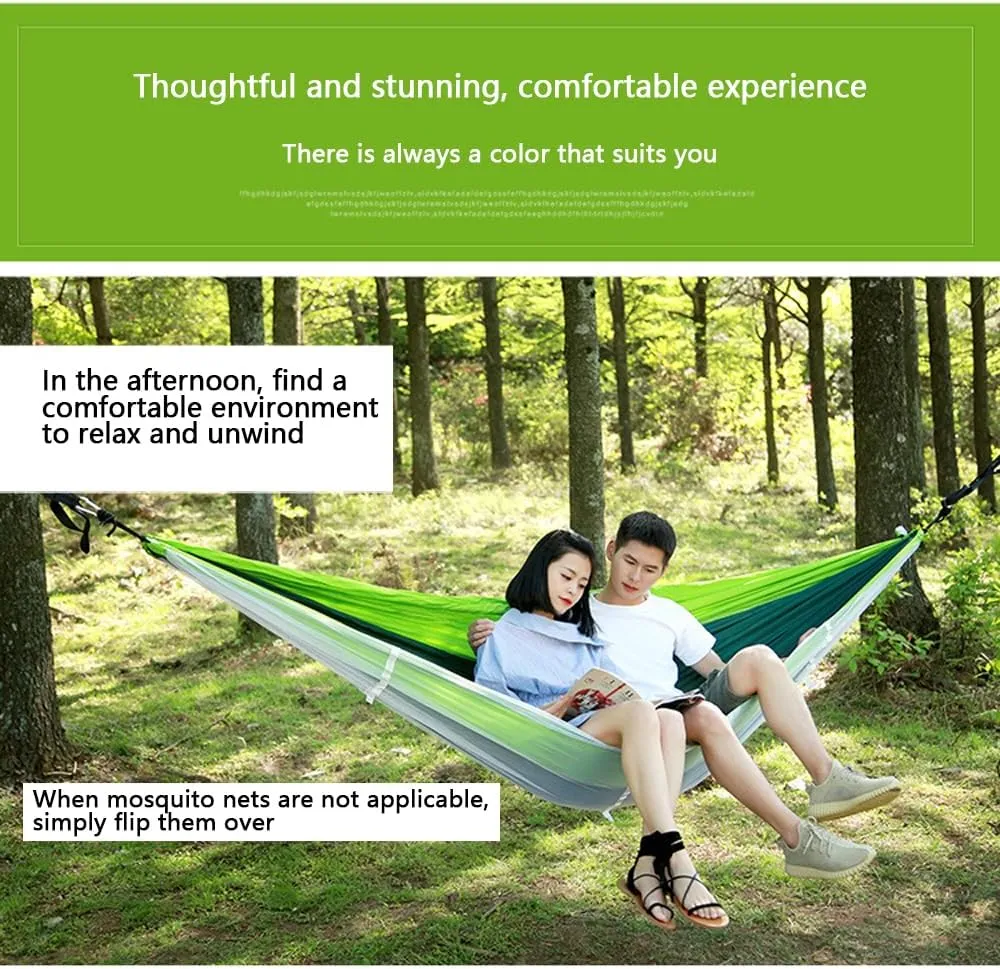 Camping Hammock -Portable Hammock，Insect and Mosquito nets, Multi-Person Load Bearing，Ultralight Nylon Camping Air Tent (Fruit Green Mixed with Dark Green (White net))