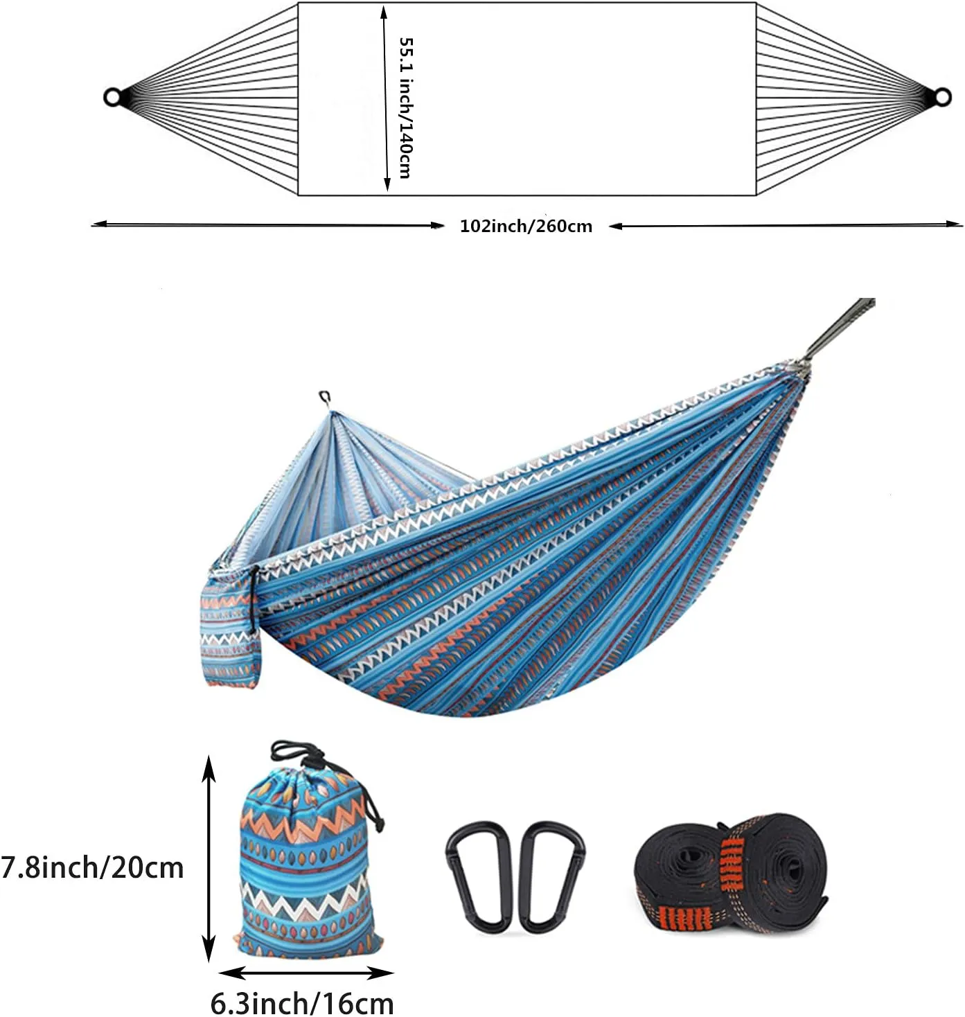 Camping Hammock Portable Hanging Bed Sheet Person Double Hammock Suitable Outdoor and Indoor Travel Camping Equipment with Tree Belt Backpack