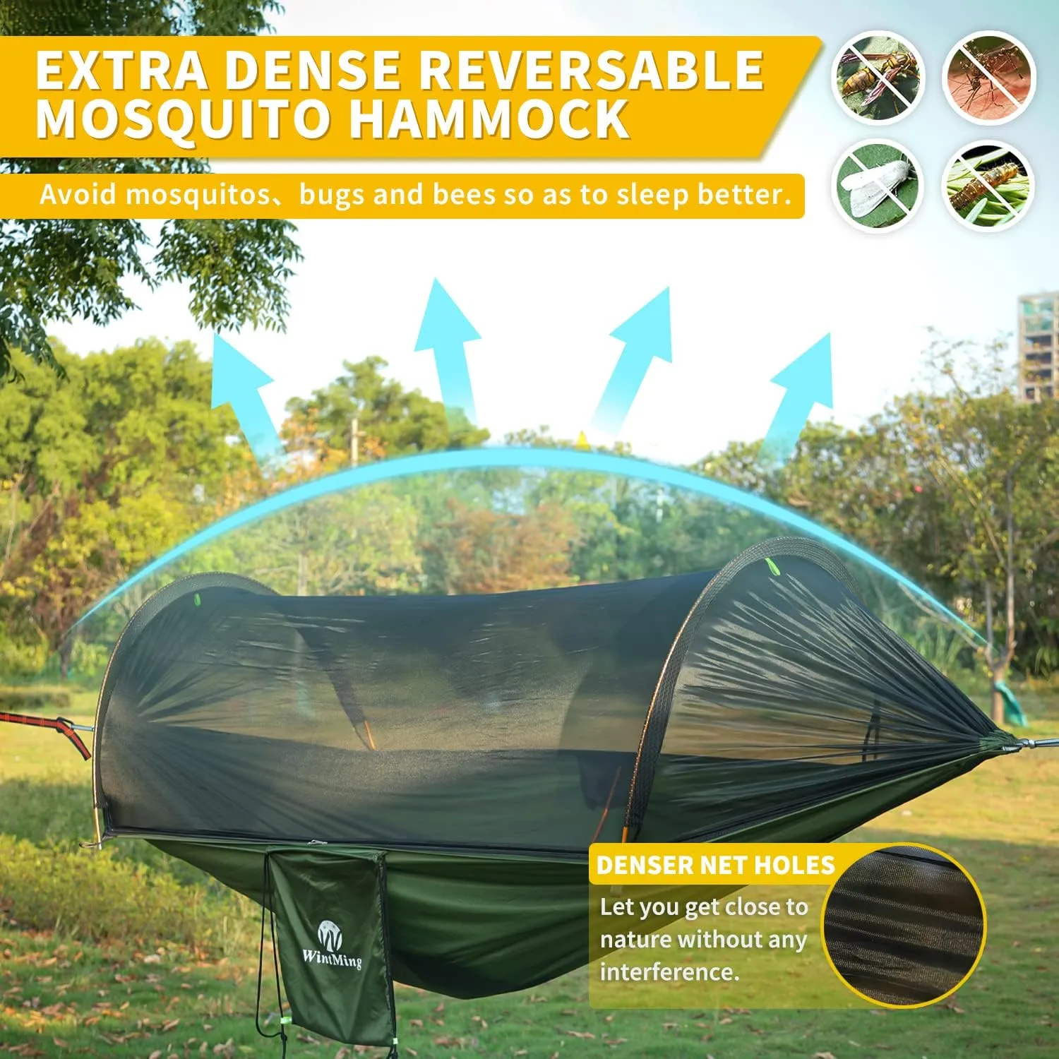 Camping Hammock with Mosquito Net and Rain Fly Cover Portable Lightweight 230T Nylon Hammocks with Removable Bug Net Outdoor Hiking Backpacking Travel Camping (Grey)