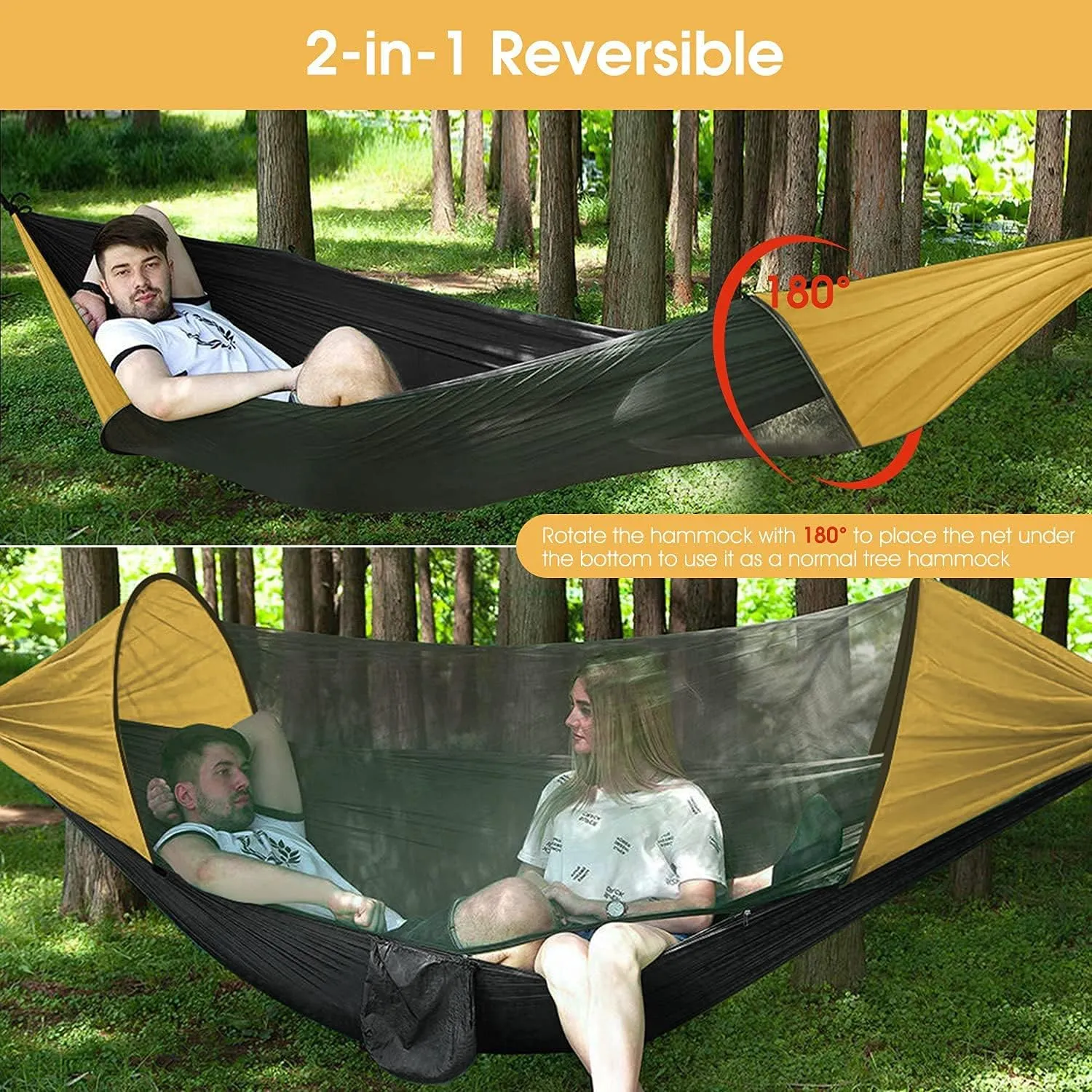 Camping Hammock with Mosquito Net - Portable Travel Hammock Bug Net - Camping Equipment - Hammock Tent for Outdoor Hiking Campin Backpacking Travel (Orange   Black)