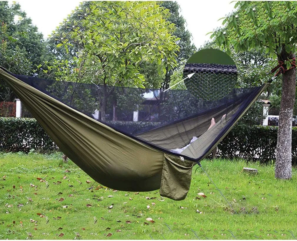 Camping Hammock with Mosquito Nets Outdoor Tourist Hanging Hammocks Portable Parachute Nylon Hiking Hammock for Backpacking Hiking Travel