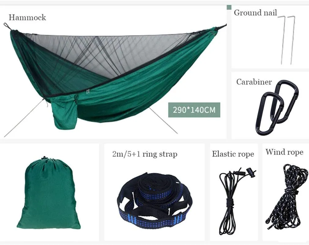 Camping Hammock with Mosquito Nets Outdoor Tourist Hanging Hammocks Portable Parachute Nylon Hiking Hammock for Backpacking Hiking Travel