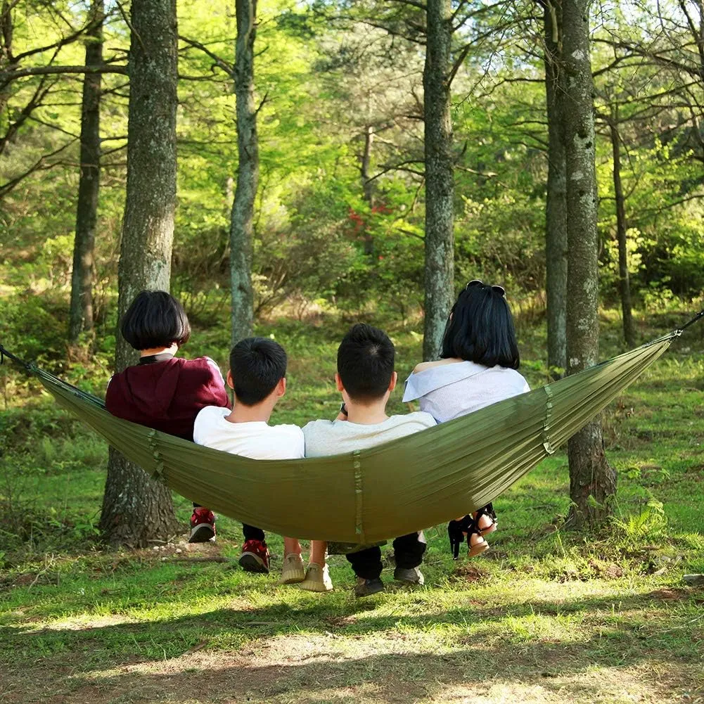Camping Hammock with Net, 2 Person Portable Hammock, Nylon Parachute Hammock Tent with Tarp Tree Straps for Camping Backpacking Travel Beach Backyard Outdoor Hiking, Ship from US (Camouflage)