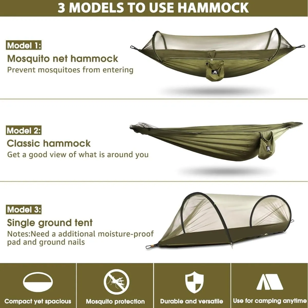 Camping Hammock with Net, Hammock Tent Strong Load-Bearing Capacity, Portable Hammock Camping Breathable Mosquito Proof, Suitable for Outdoor Use(Blue,260 * 140cm)