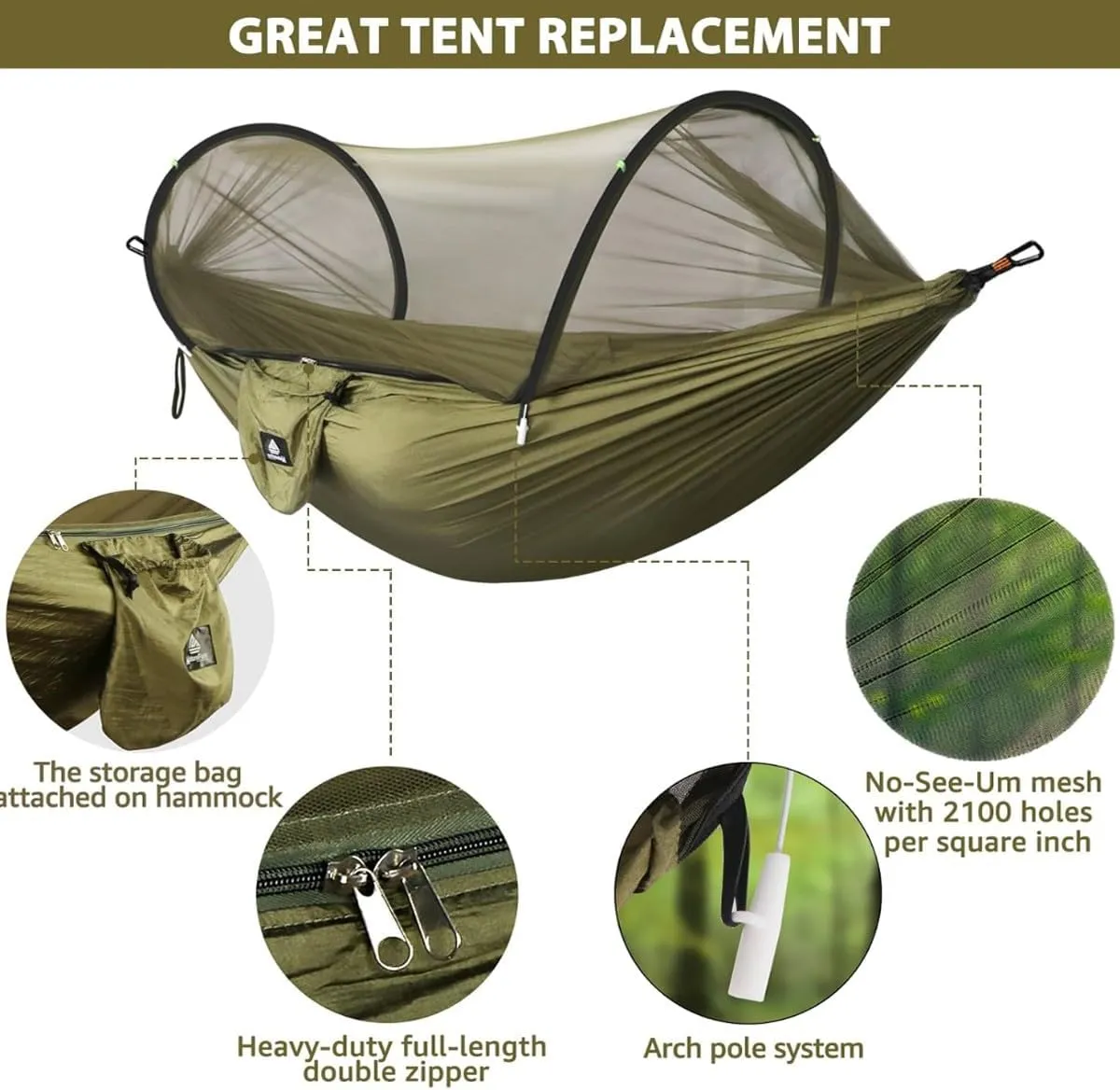 Camping Hammock with Net, Hammock Tent Strong Load-Bearing Capacity, Portable Hammock Camping Breathable Mosquito Proof, Suitable for Outdoor Use(Blue,260 * 140cm)