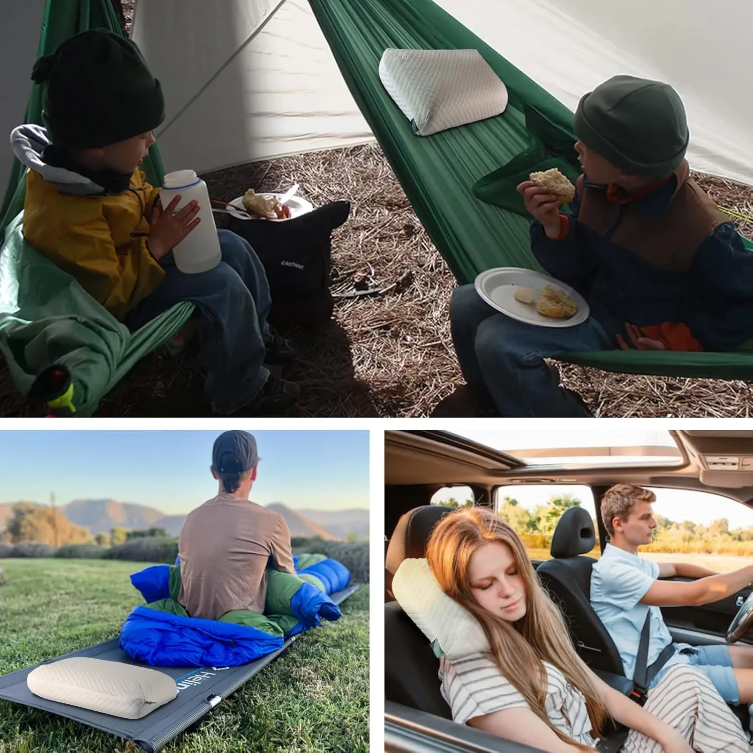 Camping Pillow Memory Foam, Easy to Fold, Camping Essentials, Small Travel Pillows with Portable Bag, Hiking Pillow for Backpacking, Anti-Pilling Pillow Cover (Blue)