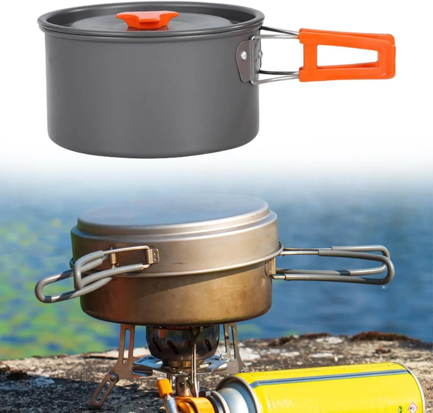 Camping Pot Outdoor Cooking Pot Non Stick Practical Compact Camp Stockpot with Lid Cover for Trips Barbecue Picnics People