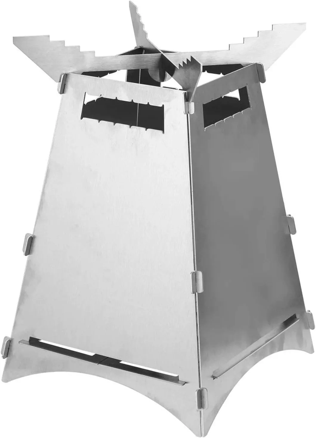 Camping Stove Outdoor Wood Burning Stove with Blow Fire Pipe Stainless Steel Folding BBQ Grill (Color : Silver, Size : One Size) (Silver One Size)